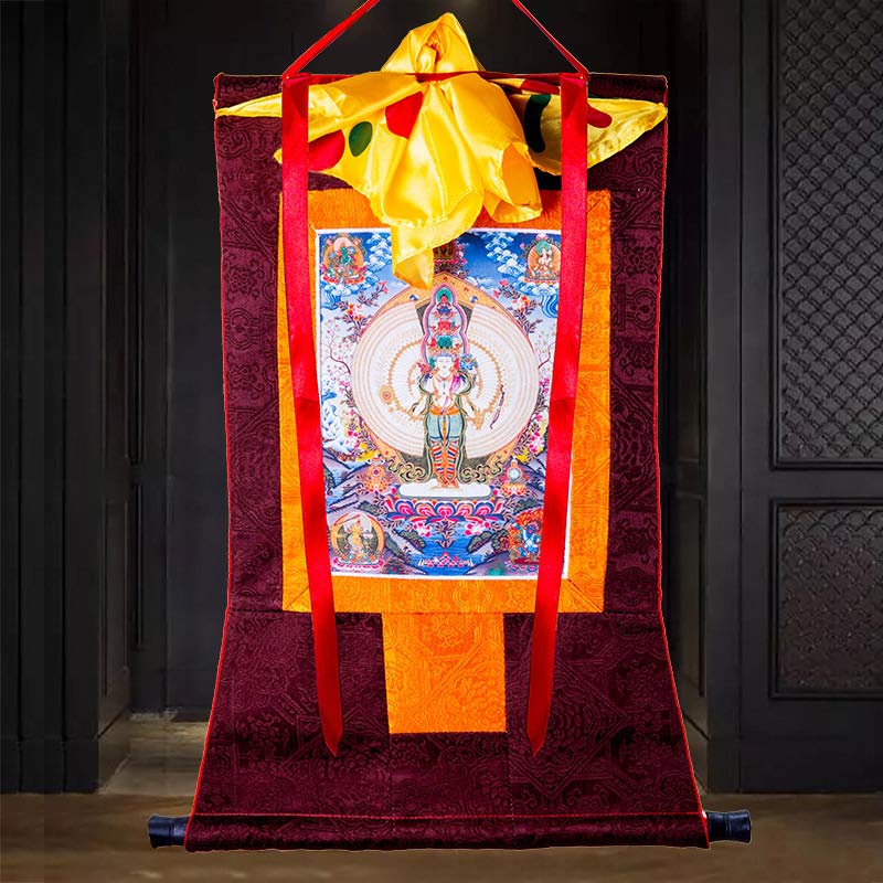 Nimara Ritual Tibetan Thousand-handed Avalokitesvara Framed Thangka Blessing Decoration