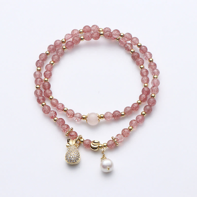 Nimara Ritual Strawberry Quartz Money Bag Positive Charm Double Wrap Bracelet