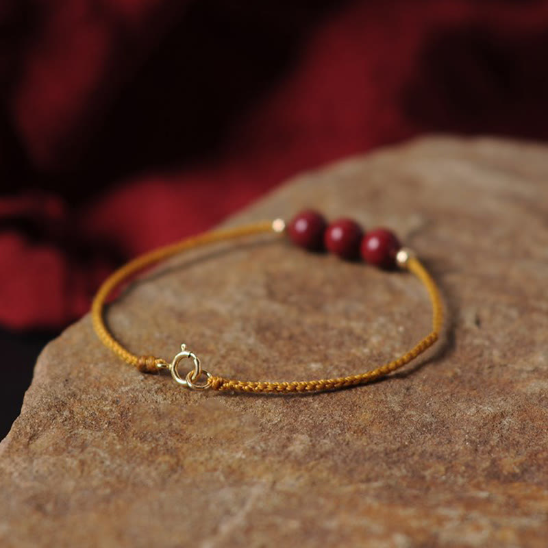 Nimara Ritual 14K Gold Plated Natural Cinnabar Blessing String Braided Bracelet