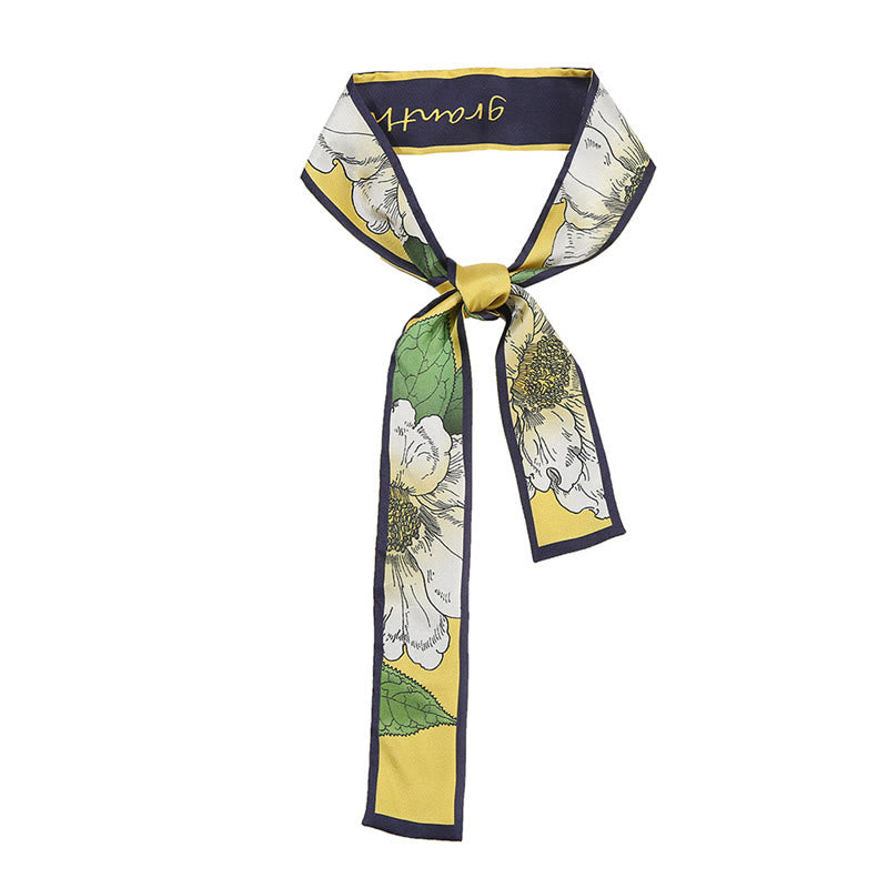 Nimara Ritual Dunhuang Frescoes Mountains Sunset Floral Pattern 100% Mulberry Twilly Silk Neck Hair Scarf