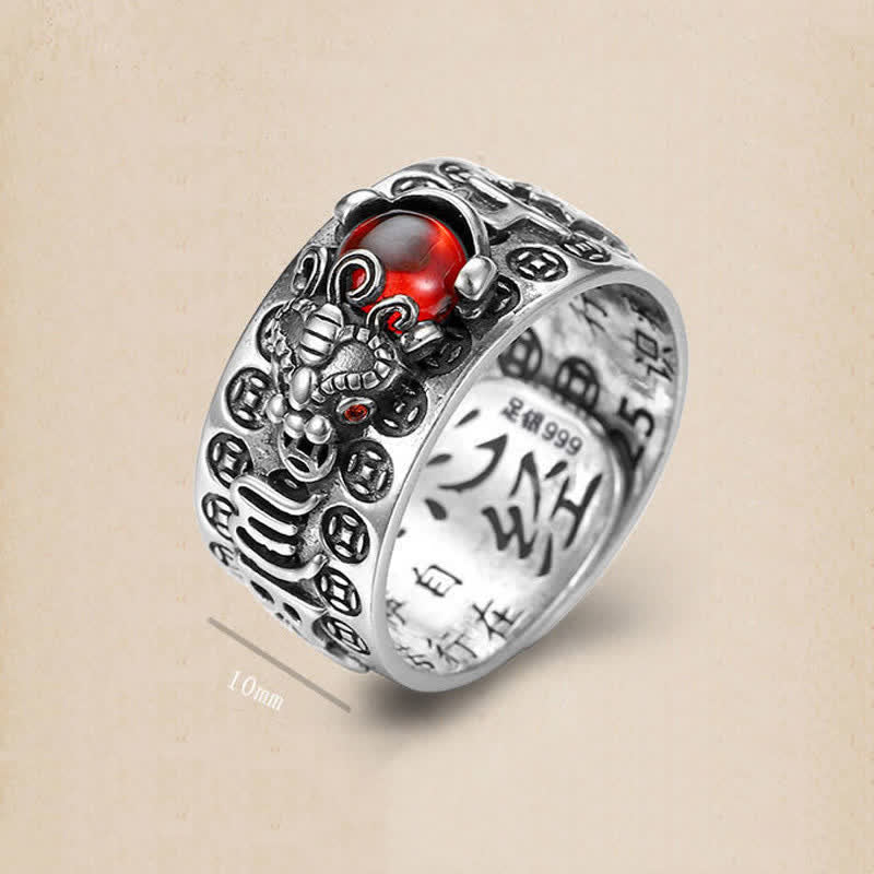 Nimara Ritual FengShui PiXiu Red Garnet Heart Sutra Wealth Ring
