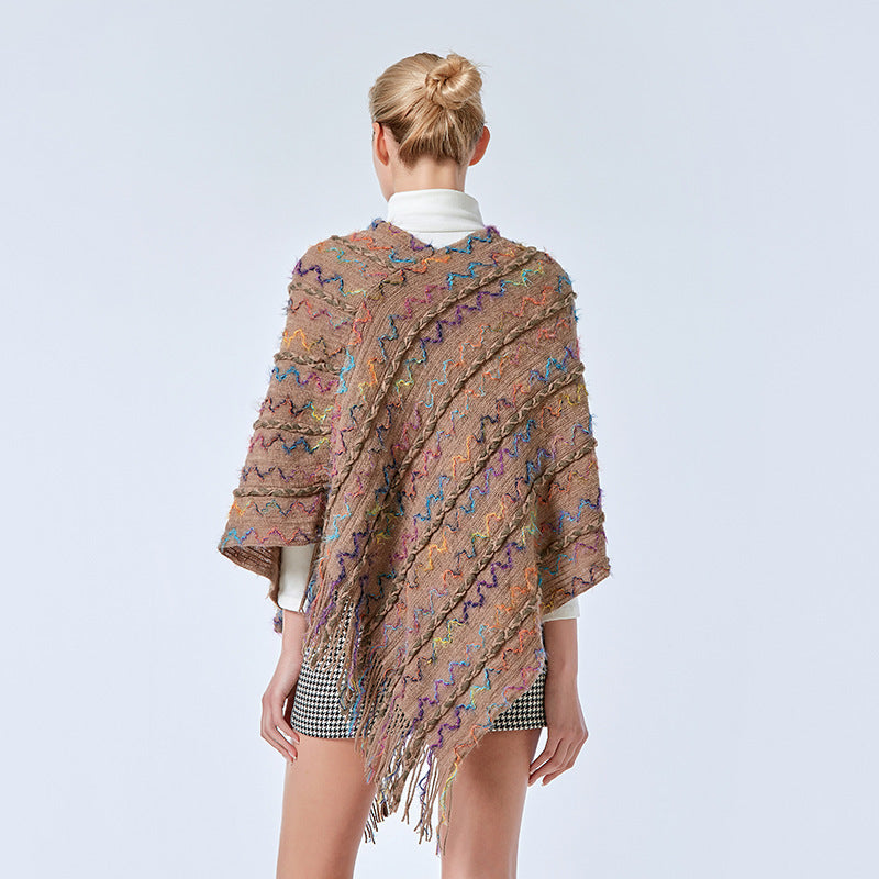 Nimara Ritual Tibetan Colorful Striped Shawl Tassels Pullover Winter Cozy Travel Scarf Wrap