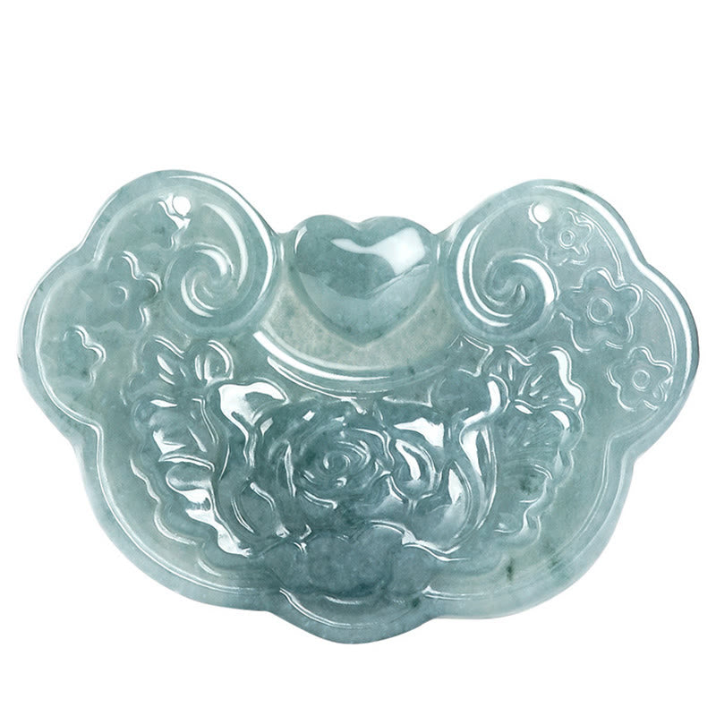 Nimara Ritual Natural Jade Peony Flower Lock of Good Wishes Prosperity Necklace Pendant