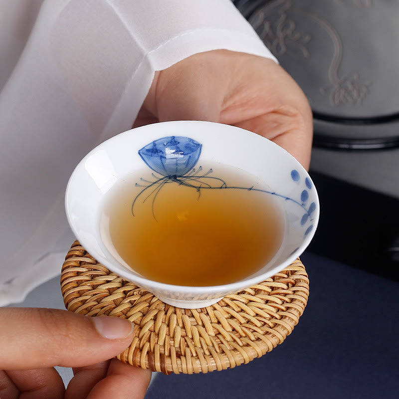 Nimara Ritual Vintage Plum Orchid Bamboo Chrysanthemum Lotus Koi Fish Ceramic Teacup Kung Fu Tea Cups