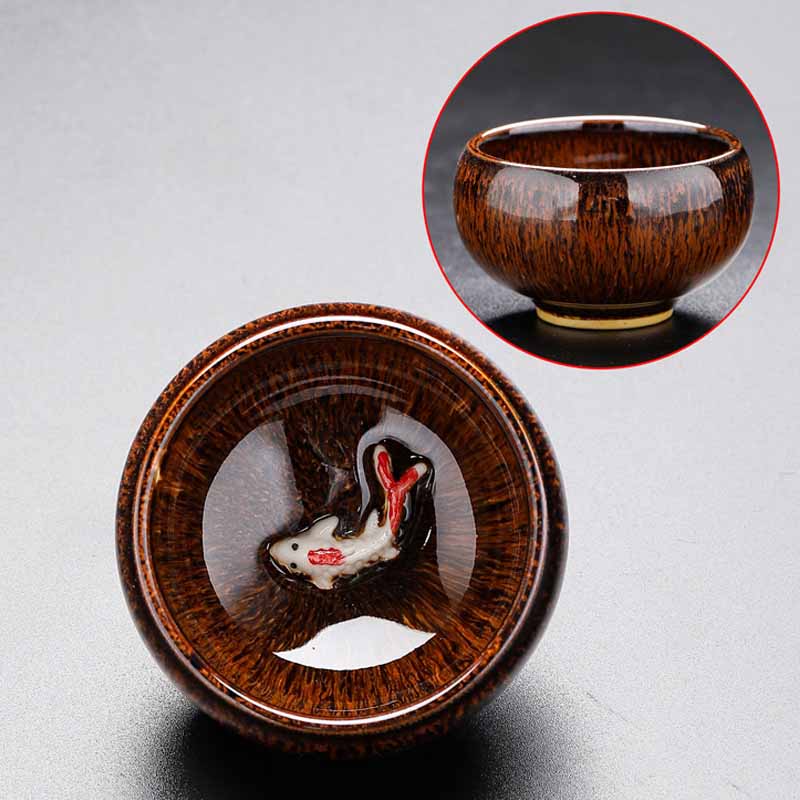 Nimara Ritual Small Koi Fish Kiln Change Chinese Jianzhan Ceramic Teacup Kung Fu Tea Cup 60ml