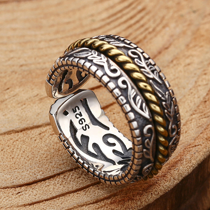 Nimara Ritual 925 Sterling Silver Tang Dynasty Flower Design Luck Adjustable Ring