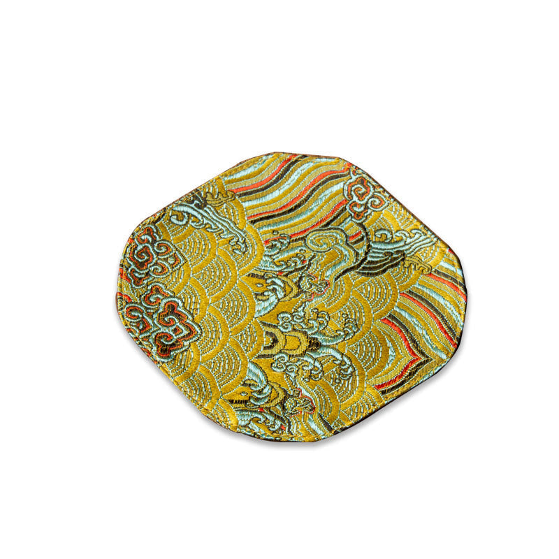 Nimara Ritual Vintage Sea Wave Bamboo Plum Blossom Embroidered Cup Mat Pad Tea Cup Coaster Kung Fu Tea Mat