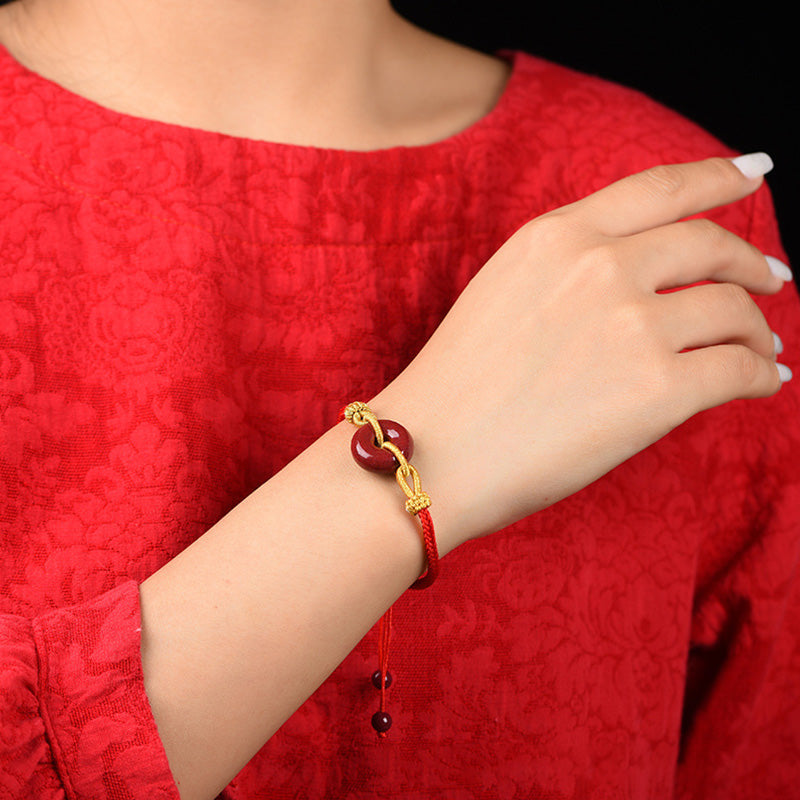 Nimara Ritual Handmade Cinnabar Peace Buckle Blessing Braided Rope Bracelet