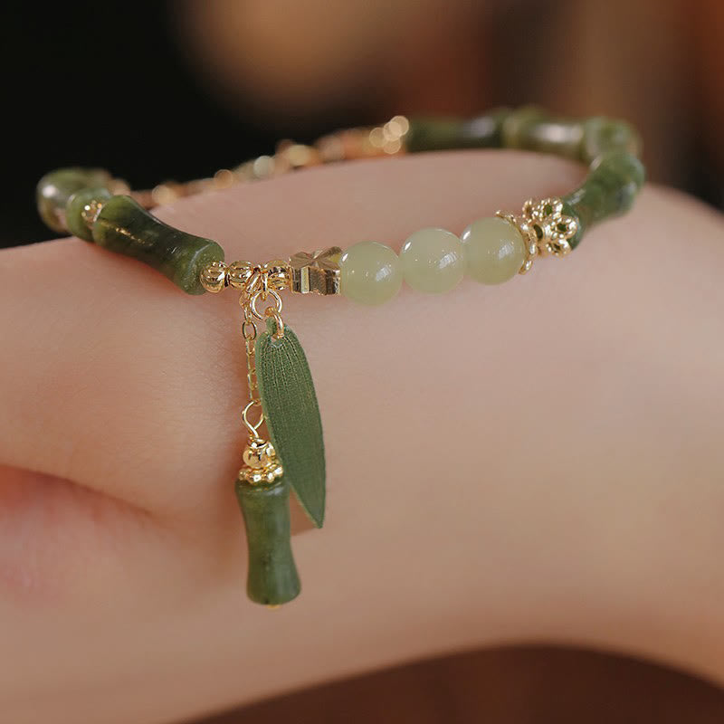 Nimara Ritual Jade Bamboo Leaf Lily Of The Valley Pattern Luck Abundance Bracelet