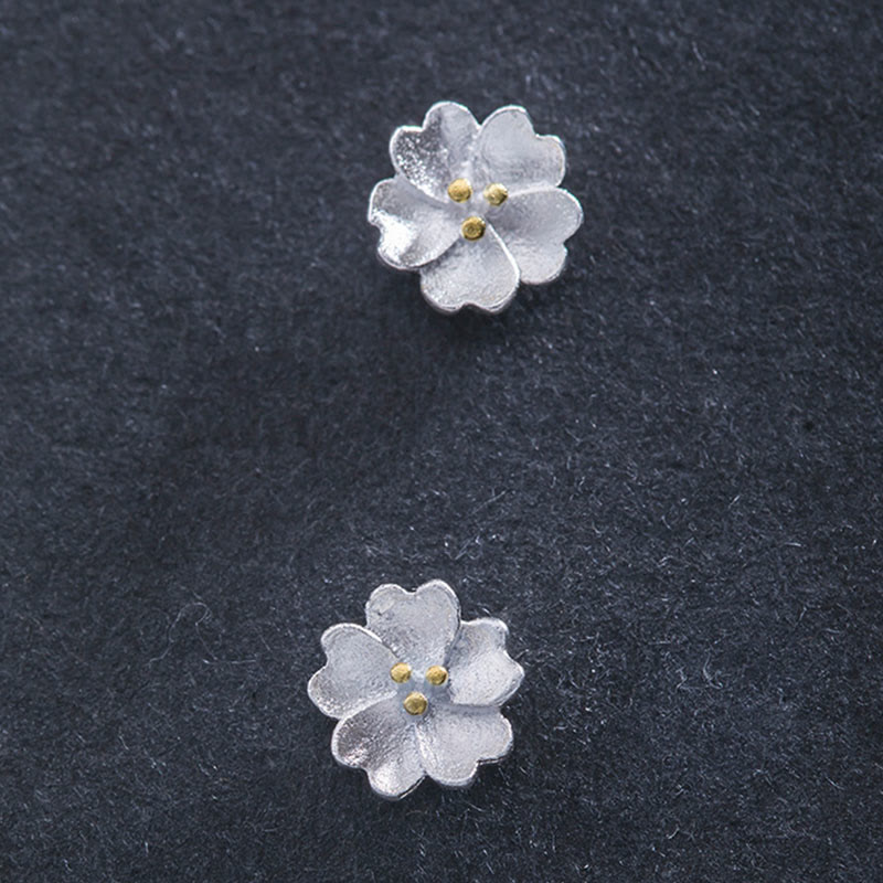 Nimara Ritual 925 Sterling Silver Cherry Blossoms Floral Calm Stud Earrings