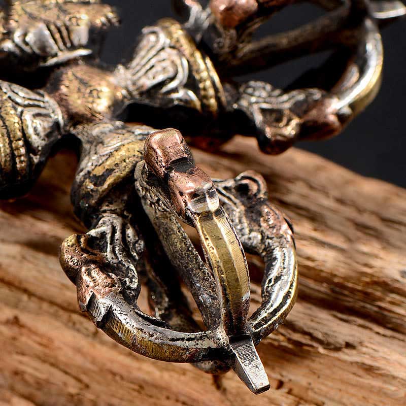 Nimara Ritual Tibetan Handmade 5 Prong Double Dorje Copper Iron Thunderbolt Strength Vajra