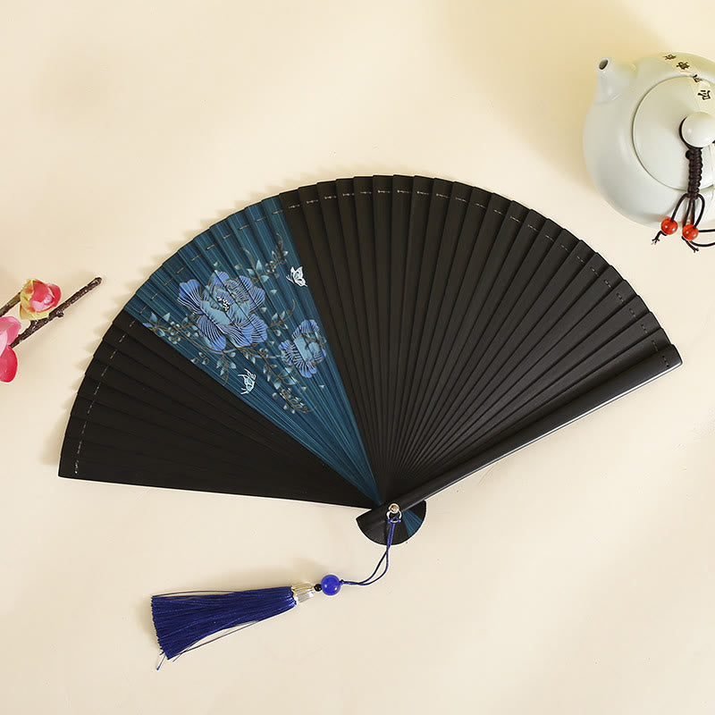 Nimara Ritual Hibiscus Flower Plum Blossom Handheld Bamboo Folding Fan