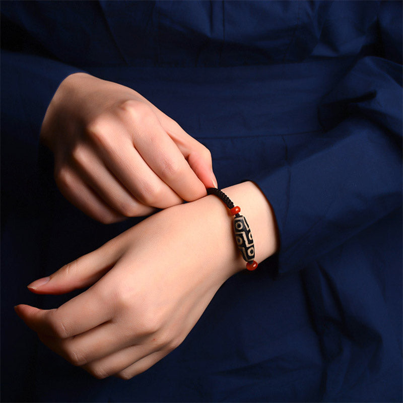 Nimara Ritual Tibetan Nine-Eye Dzi Bead Prosperity String Bracelet