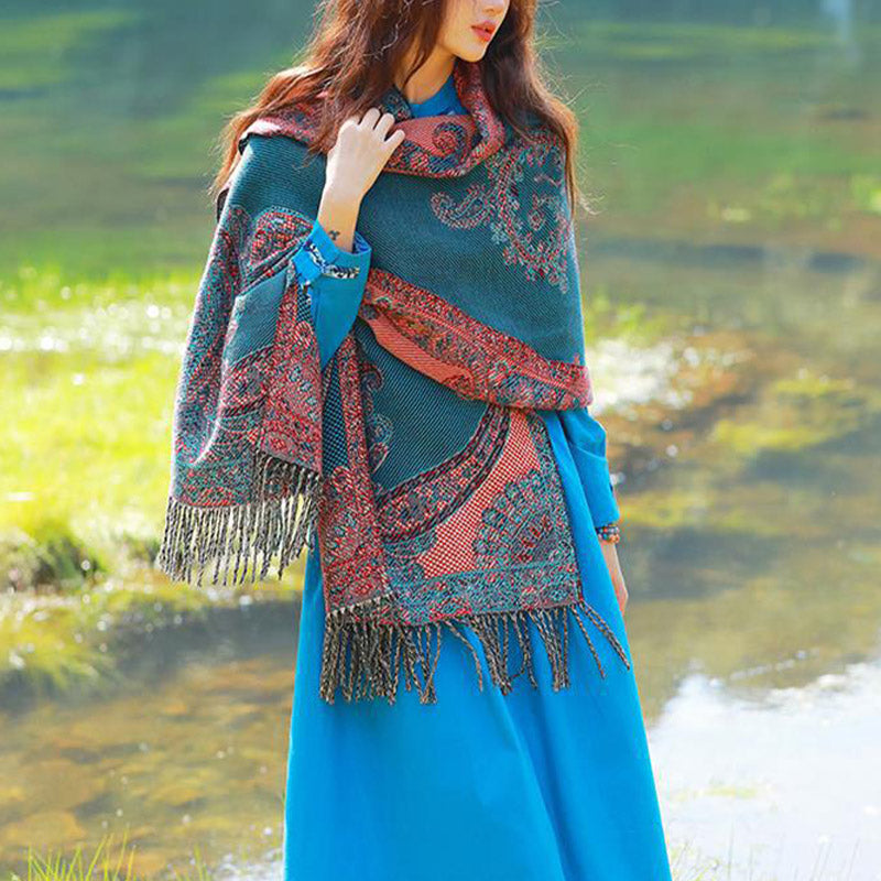 Nimara Ritual Tibetan Vine Leaves Pattern Design Shawl Cozy Travel Scarf Wrap