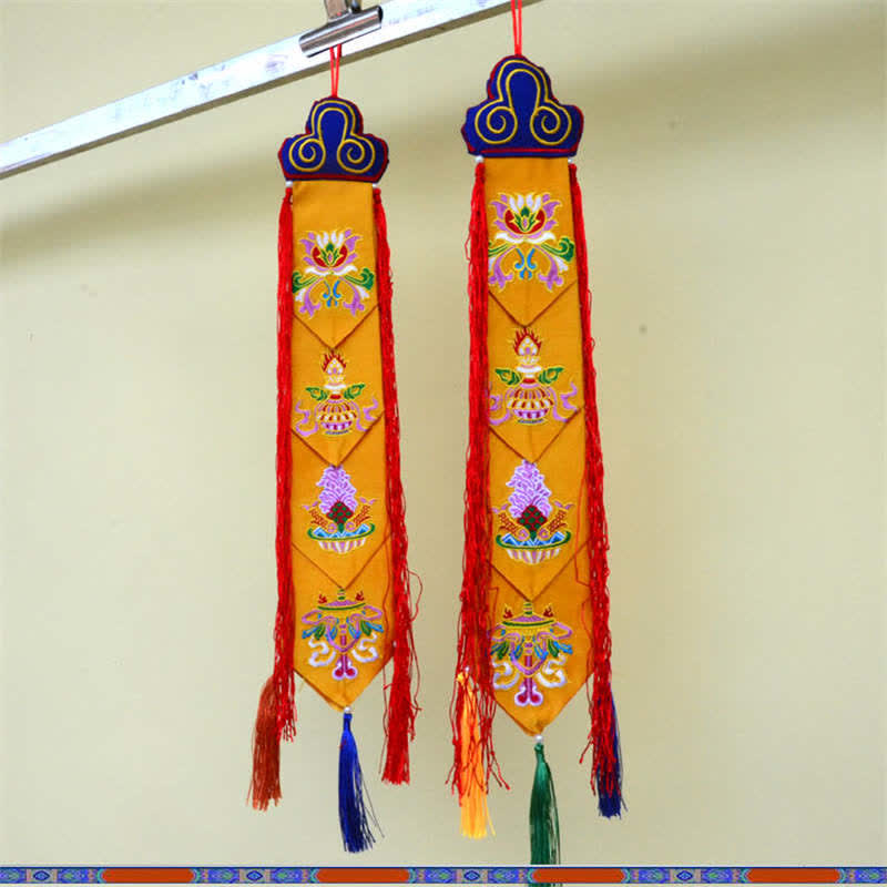 Nimara Ritual Lotus Flower Eight Auspicious Symbols Meditation Enlightenment Colorful Tassels Wall Art