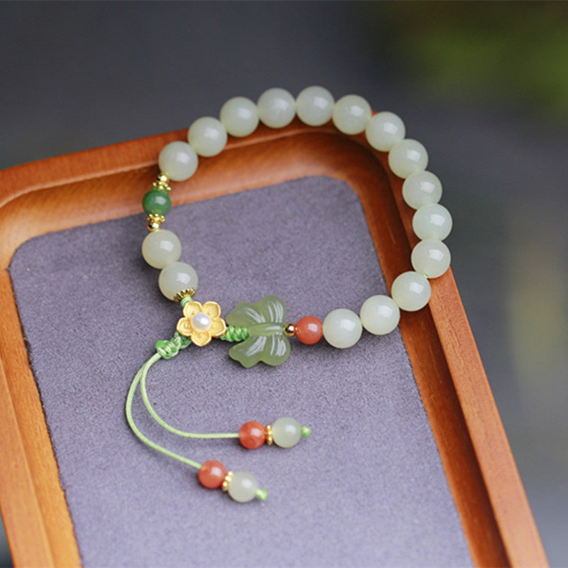 Nimara Ritual 925 Sterling Silver Jade Luck Flower Butterfly Bracelet