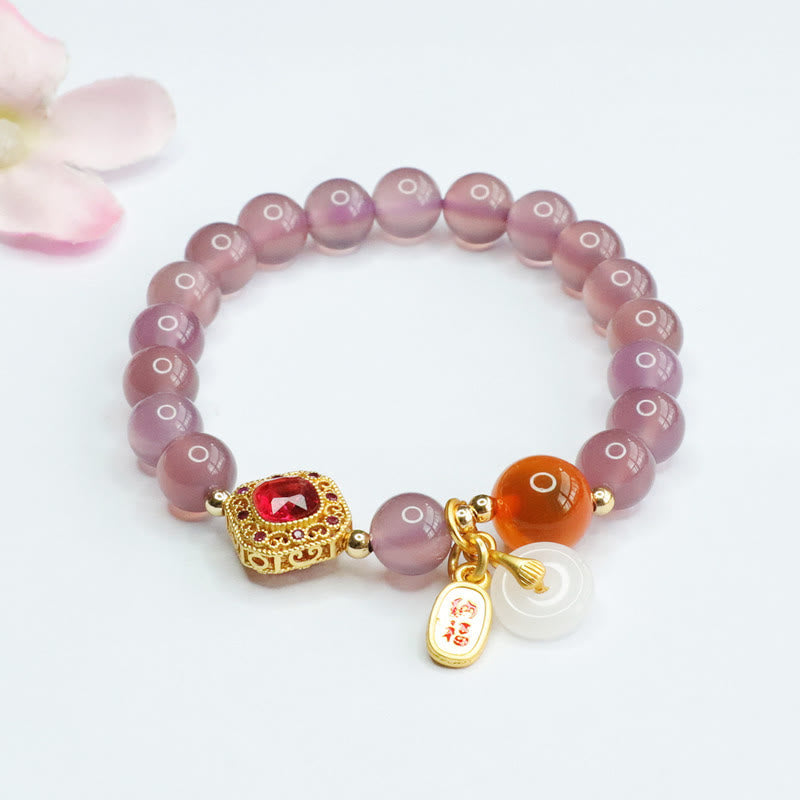Nimara Ritual Natural Purple Chalcedony Candy Agate Peace Buckle Harmony Lucky Fortune Charm Bracelet