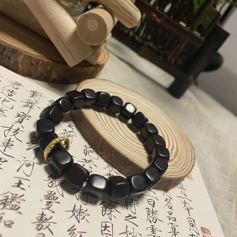 Nimara Ritual Tibetan Ebony Wood Square Beads Peace Calm Bracelet