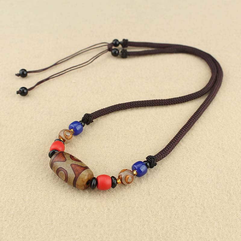Nimara Ritual Tibetan Nine-Eye Dzi Bead Three-eyed Dzi Bead Protection String Necklaces Pendant