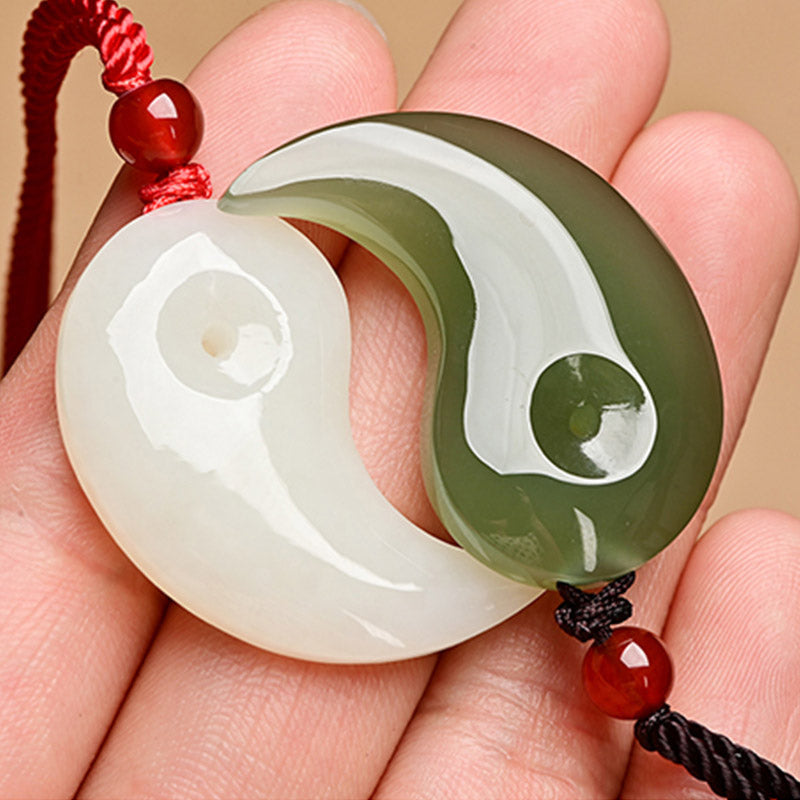 Nimara Ritual Yin Yang White Jade Cyan Jade Protection Blessing Necklace String Pendant