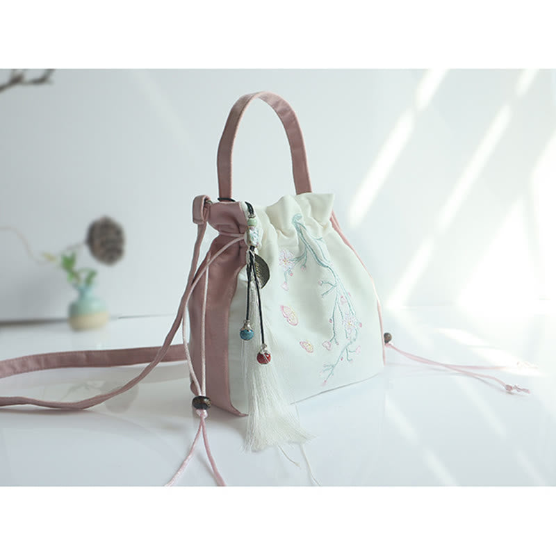 Nimara Ritual Handmade Embroidered Flowers Canvas Tote Shoulder Bag Handbag