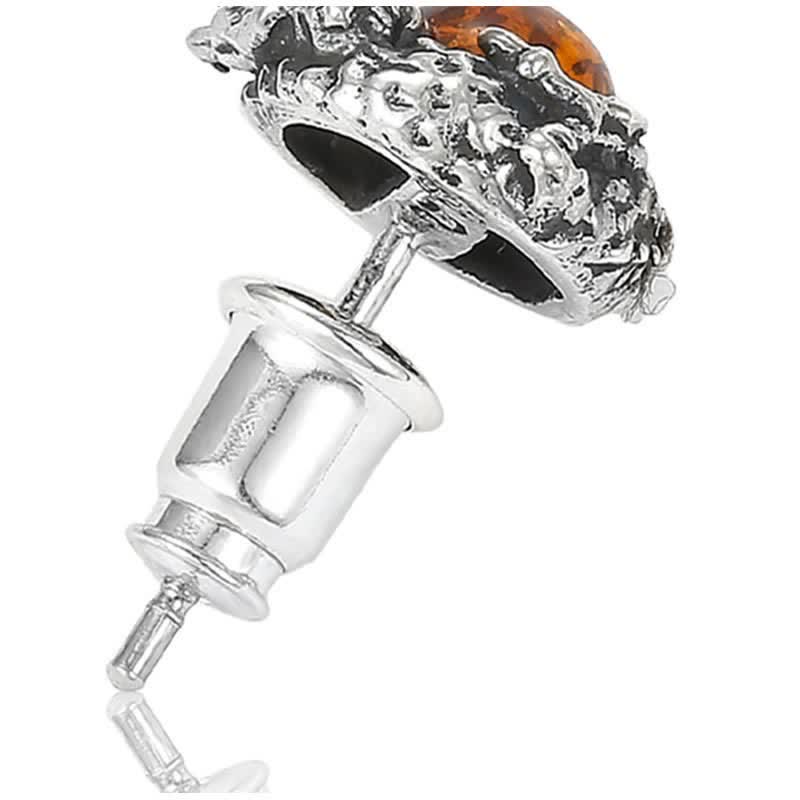 Nimara Ritual 925 Sterling Silver Natural Amber Dragon Success Protection Stud Earring