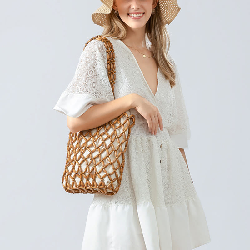 Nimara Ritual Hand-woven Wooden Beads Shoulder Bag Handbag