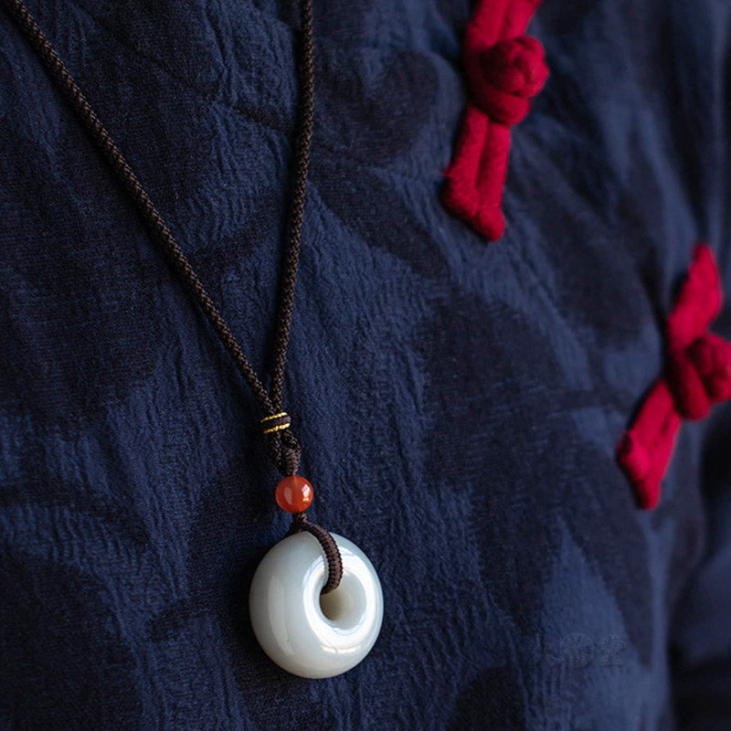 Nimara Ritual Natural Round Jade Gray Jade Peace Buckle Luck Necklace Pendant