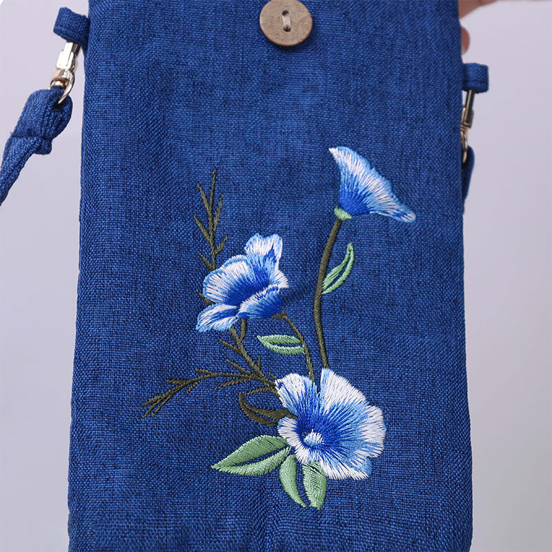 Nimara Ritual Small Embroidered Flowers Crossbody Bag Shoulder Bag Cellphone Bag 11*20cm
