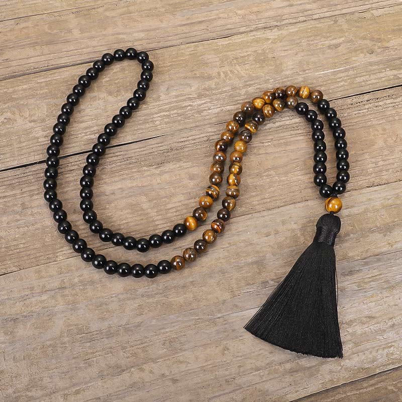 Nimara Ritual Tibetan Black Onyx Tiger Eye Protection Necklace Mala Set