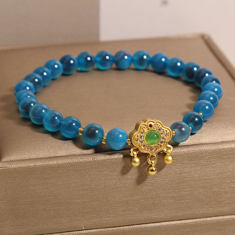Nimara Ritual Blue Candy Agate Chinese Lock Charm Healing Bracelet