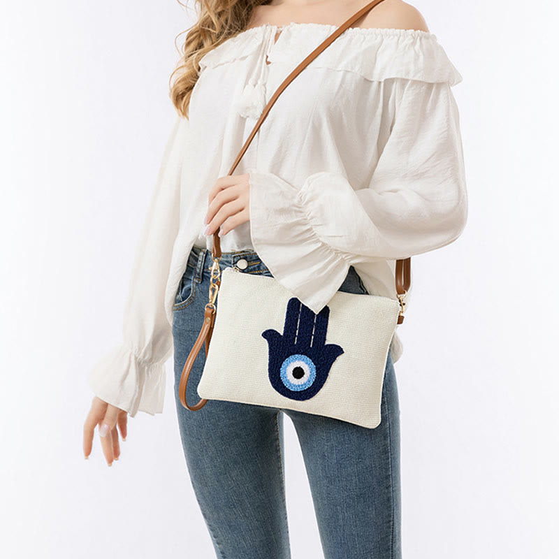 Nimara Ritual Evil Eye Leaf Hamsa Canvas Crossbody Bag Shoulder Bag Handbag