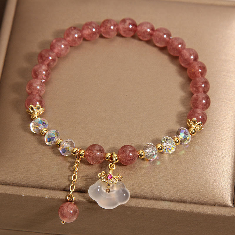 Nimara Ritual Natural Strawberry Quartz Crystal White Agate Auspicious Cloud Healing Bracelet