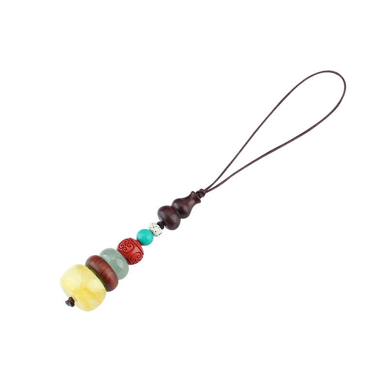 Nimara Ritual Green Sandalwood Ebony Wood Gourd Seven Layer Pagoda Positive Phone Hanging Decoration