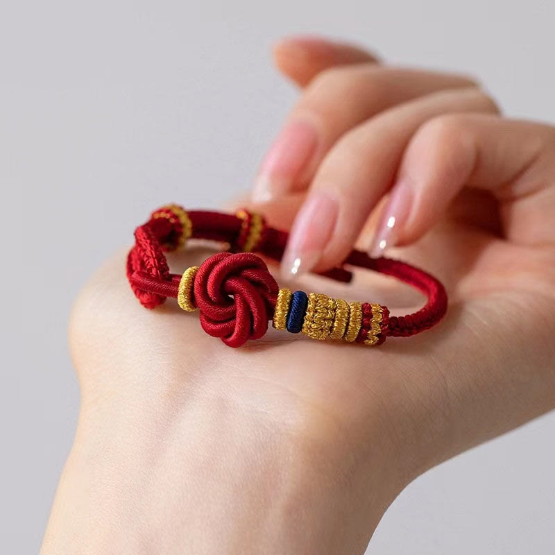 Nimara Ritual Handmade True Love Knot Peach Blossom Charm Luck Rope Bracelet