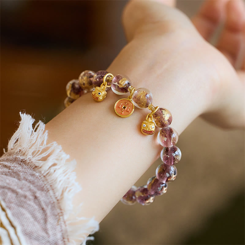 Nimara Ritual Gold Swallowing Beast Copper Coin Good Luck Charm Liuli Glass Bead Fortune Bracelet