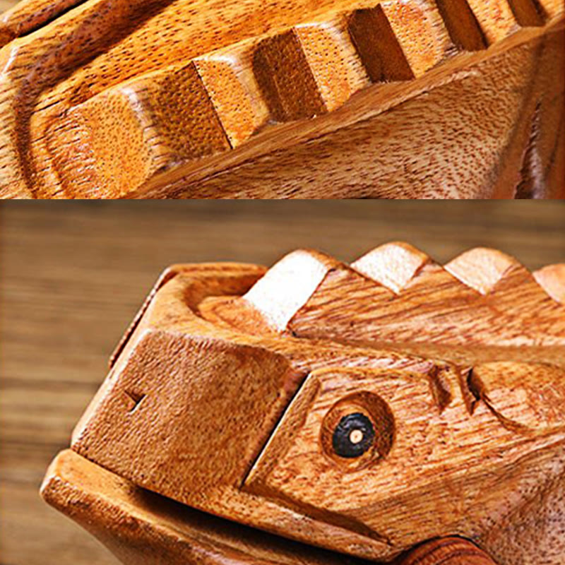Nimara Ritual Handcrafted FengShui Wealth Luck Frog Mini Wooden Croaking Frog Guiro Decoration