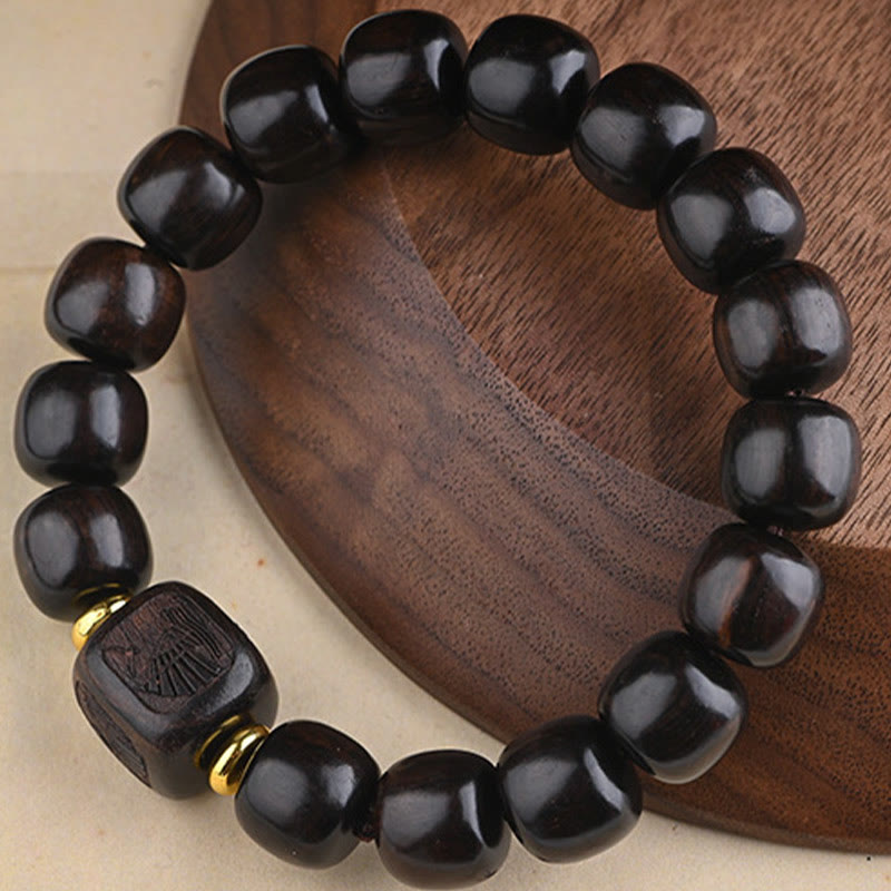 Nimara Ritual Tibetan Ebony Wood Barrel Beads Lucky And Treasure Balance Bracelet