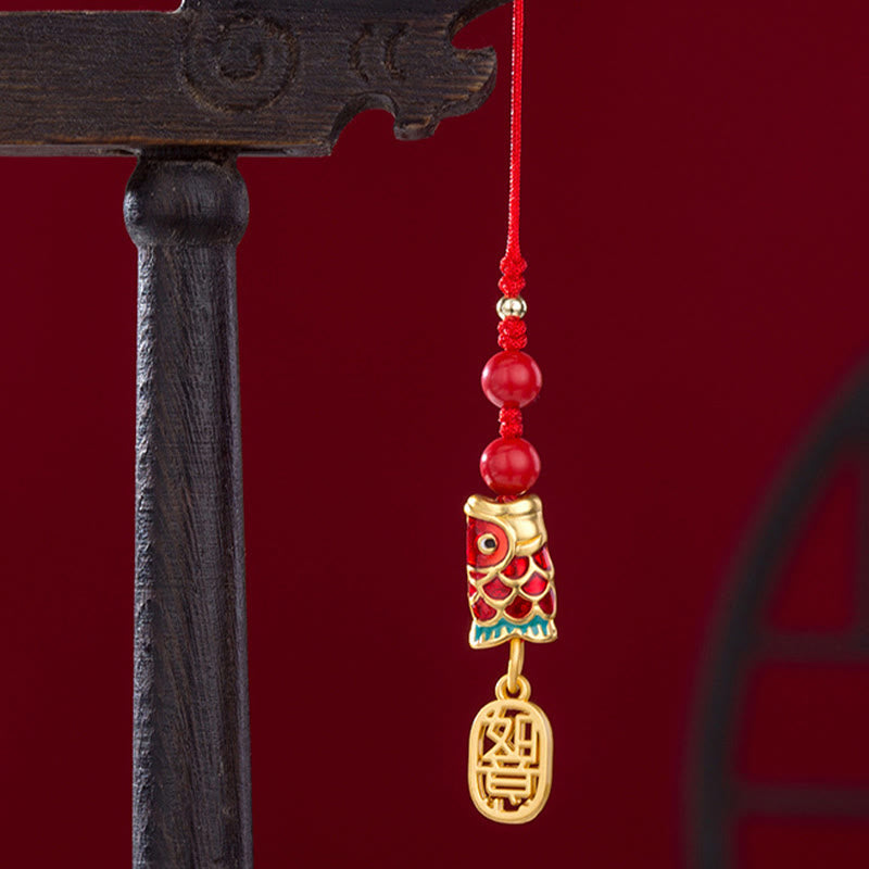 Nimara Ritual Koi Fish Cinnabar Attracting Wealth Wish Ruyi Charm Luck Phone Hanging Decoration