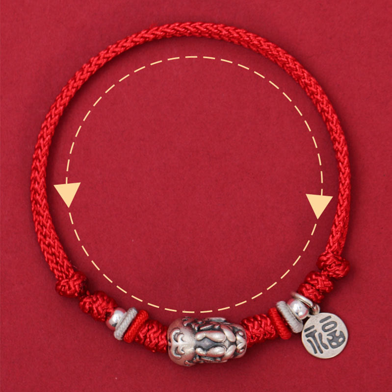 Nimara Ritual 925 Sterling Silver PiXiu Fu Character Wealth Luck Handmade Braided Bracelet