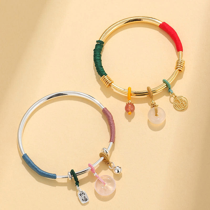 Nimara Ritual Pink Crystal Peace Buckle Lucky Flower Love Bracelet Bangle
