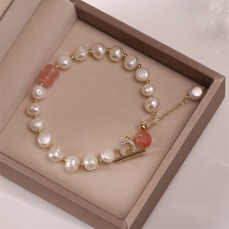 Nimara Ritual Pearl Green Strawberry Quartz Bead Healing Chain Bracelet
