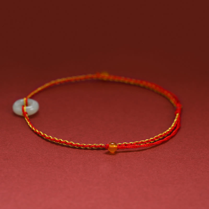 Nimara Ritual Round Peace Buckle Jade Luck Abundance Braided Bracelet Anklet