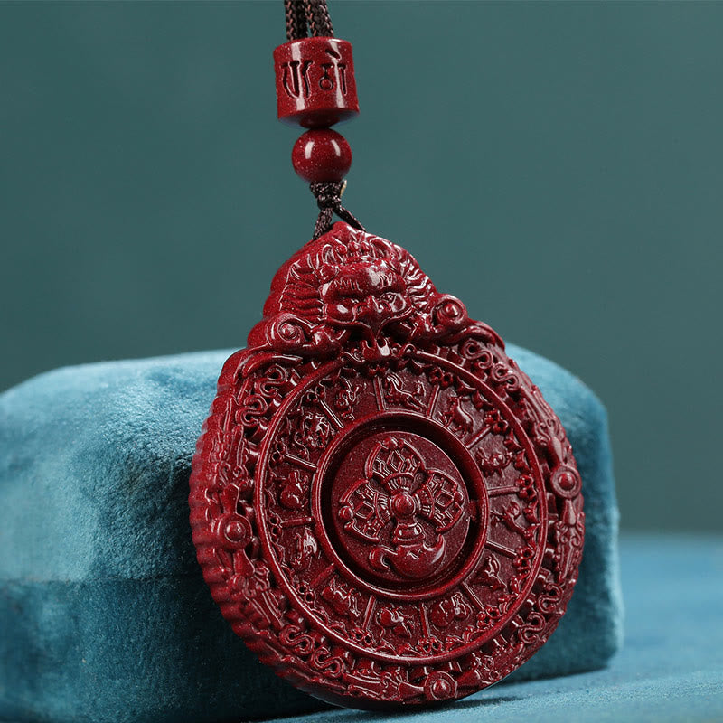 Nimara Ritual Chinese Zodiac Natural Cinnabar Bagua Amulet Keep Away Evil Spirits Necklace Pendant