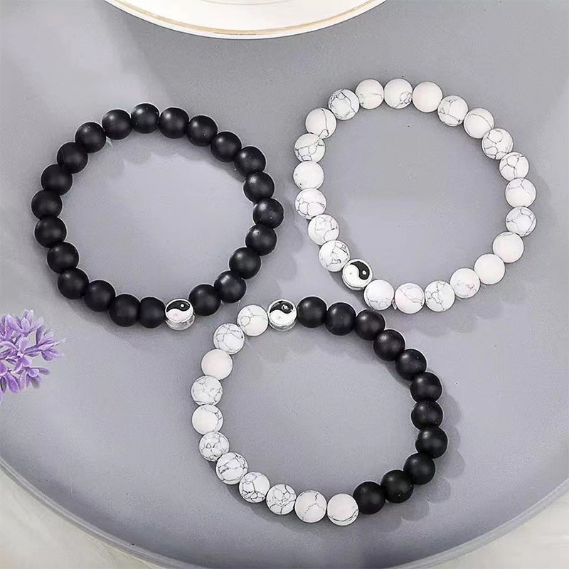 Nimara Ritual 3pcs Natural White Turquoise Frosted Stone Bead Yin Yang Wealth Bracelet