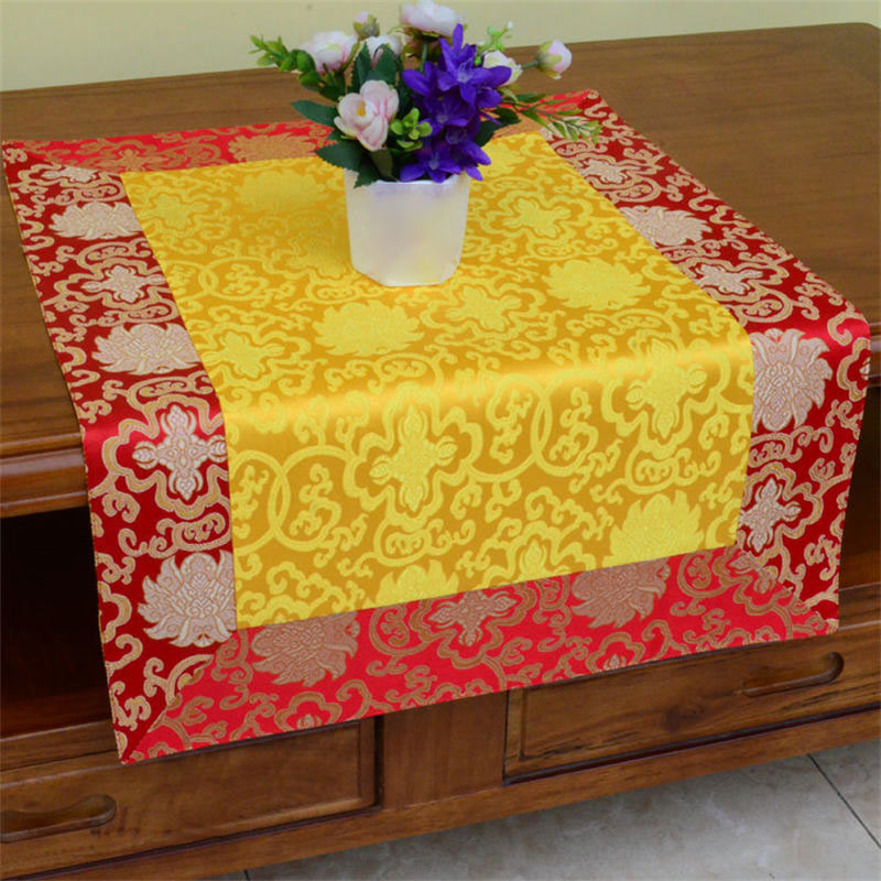 Nimara Ritual Brocade Prayer Altar Flower Vajra Dragon Pattern Auspicious Symbols Table Runner