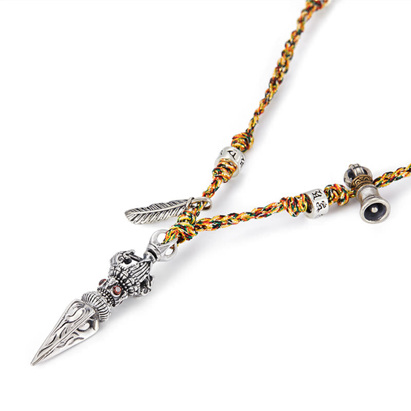 Nimara Ritual Tibetan Handmade 925 Sterling Silver Dorje Vajra Om Mani Padme Hum Feather Strength Necklace Pendant