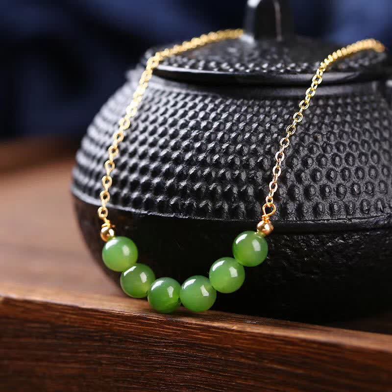 Nimara Ritual 14k Gold Plated Hetian Cyan Jade Beaded Luck Necklace Pendant