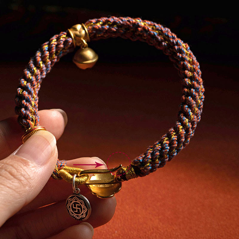 Nimara Ritual 925 Sterling Silver Chinese Zodiac Natal Buddha Om Mani Padme Hum Luck Bell Braided String Bracelet
