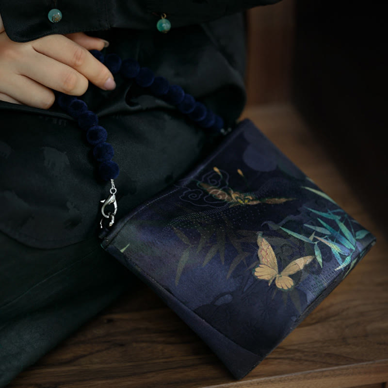 Nimara Ritual Small Bamboo Leaves Butterfly Peony Flowers Magpie Metal Chain Crossbody Bag Shoulder Bag Handbag